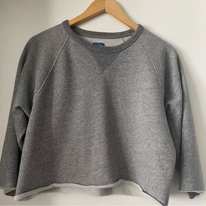 J. Crew Men's Vintage Fleece Grey Crew Neck Raw Hem Pullover Sweatshirt